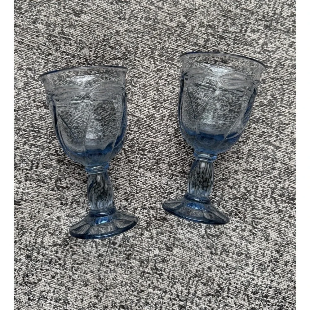 Vintage Noritake Gourmet Blue Water Goblets Iced Tea Glasses Set‎ of 2